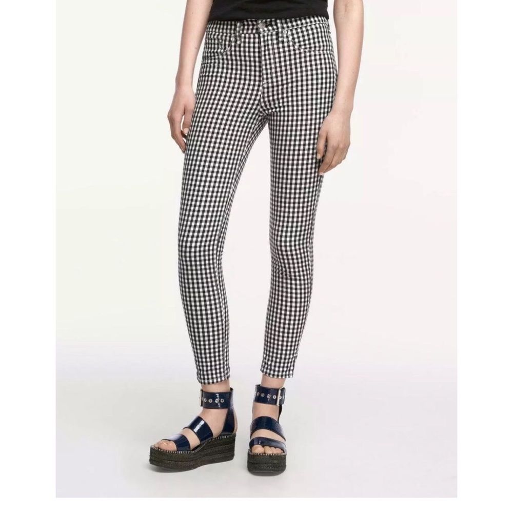 rag & bone Black and White Gingham Cropped Ankle Jeans